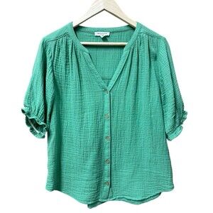 Beach Lunch Lounge Shirt Women's XS Jemma Gauze 100% Cotton Top Green